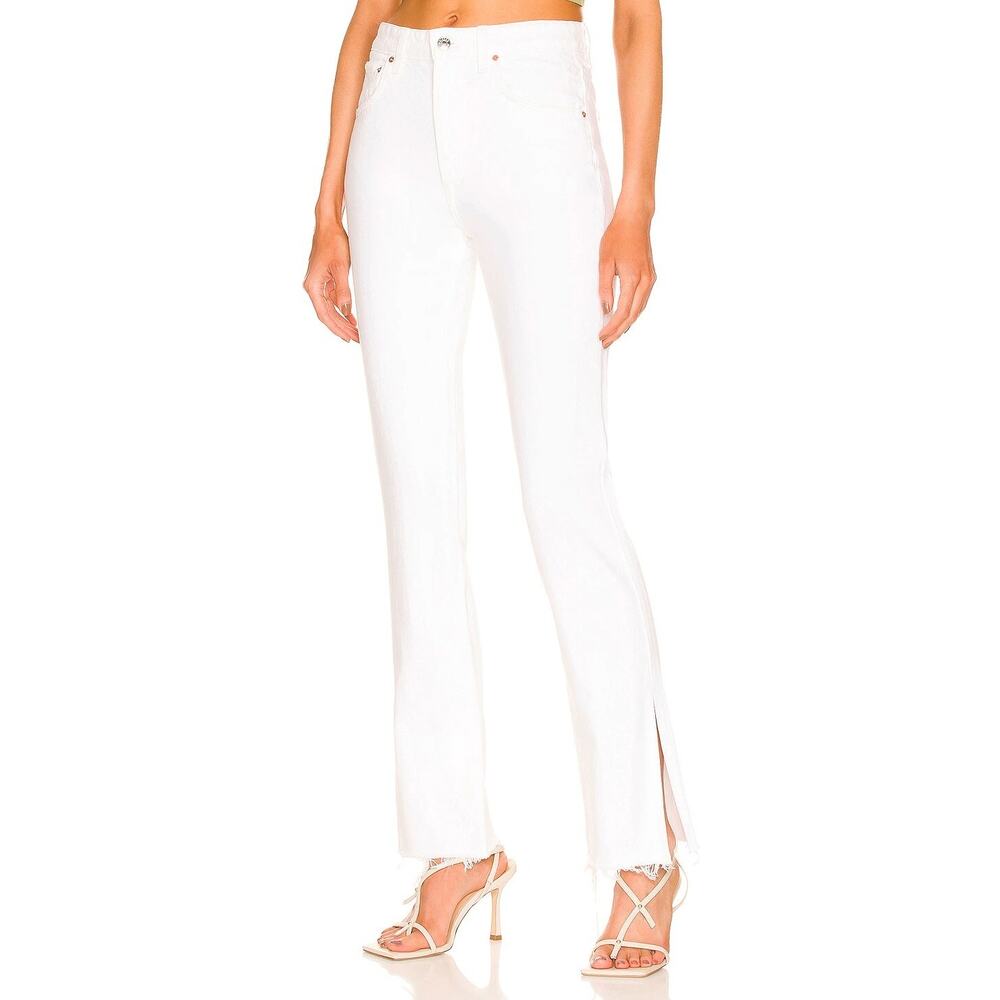 GRLFRND Jeans Women's High Waist Bootcut Harlow Ankle Slit Frayed White Size 28